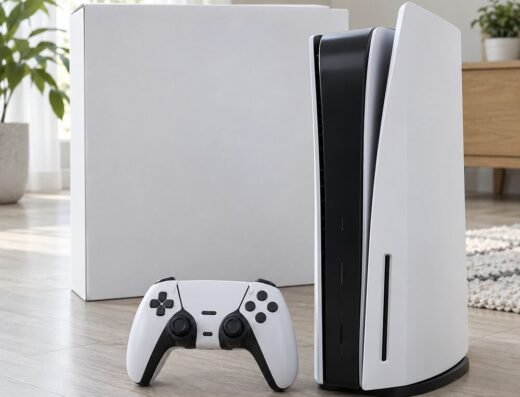 Console bianca con controller e scatola